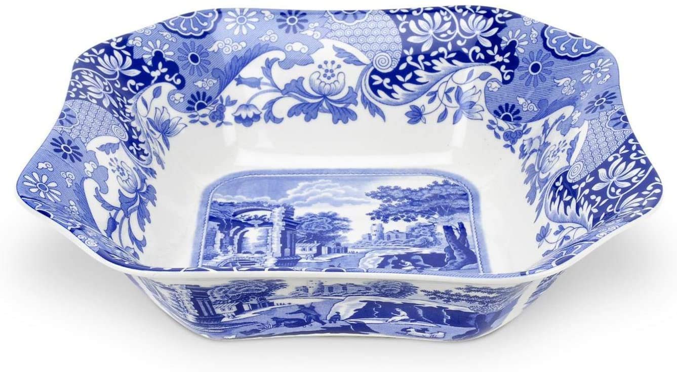 Spode Blue Italian 9.5-Inch Serving Bowl - Porcelain Bowl with Blue Patterned Rim