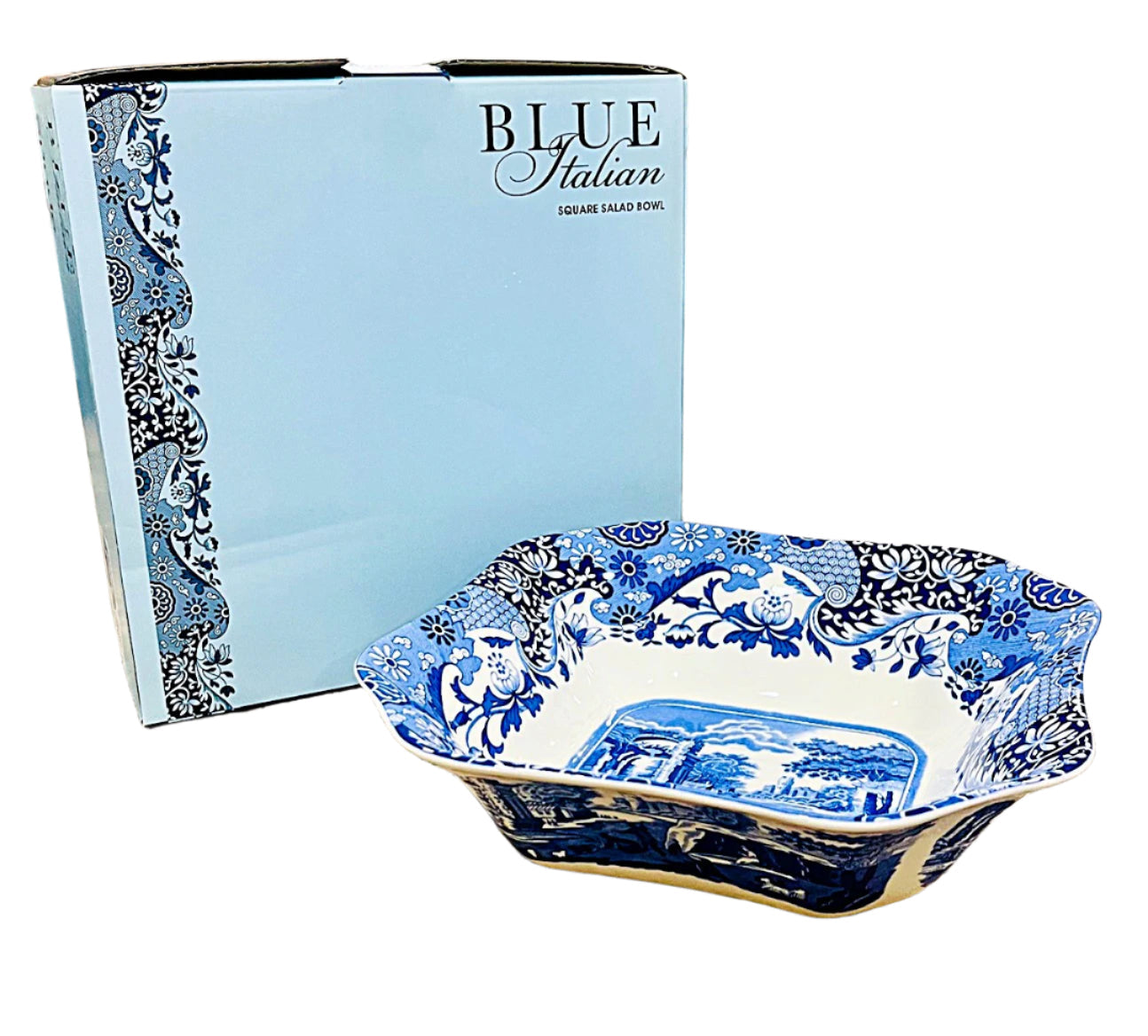 Spode Blue Italian 9.5-Inch Serving Bowl - Porcelain Bowl with Blue Patterned Rim