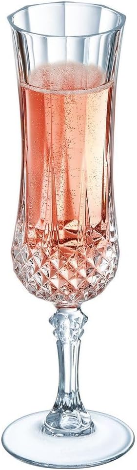 Cristal d'Arques Paris Longchamps Set of 6 Kwarx Champagne Flutes 14cl Shine, Transparency and High Resistance – Iconic Mouldings – Made in France