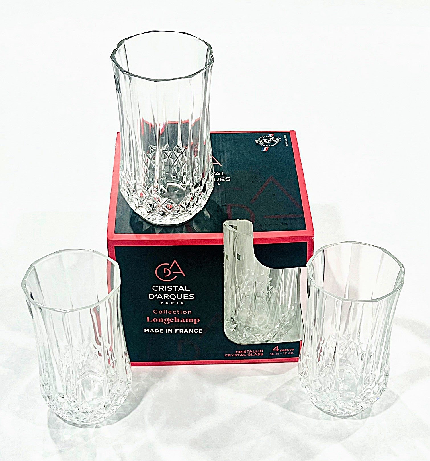 Longchamps by Cristal D'Arques Hi Ball Set of 4 Tumblers, 12-oz = 36-cl made in France