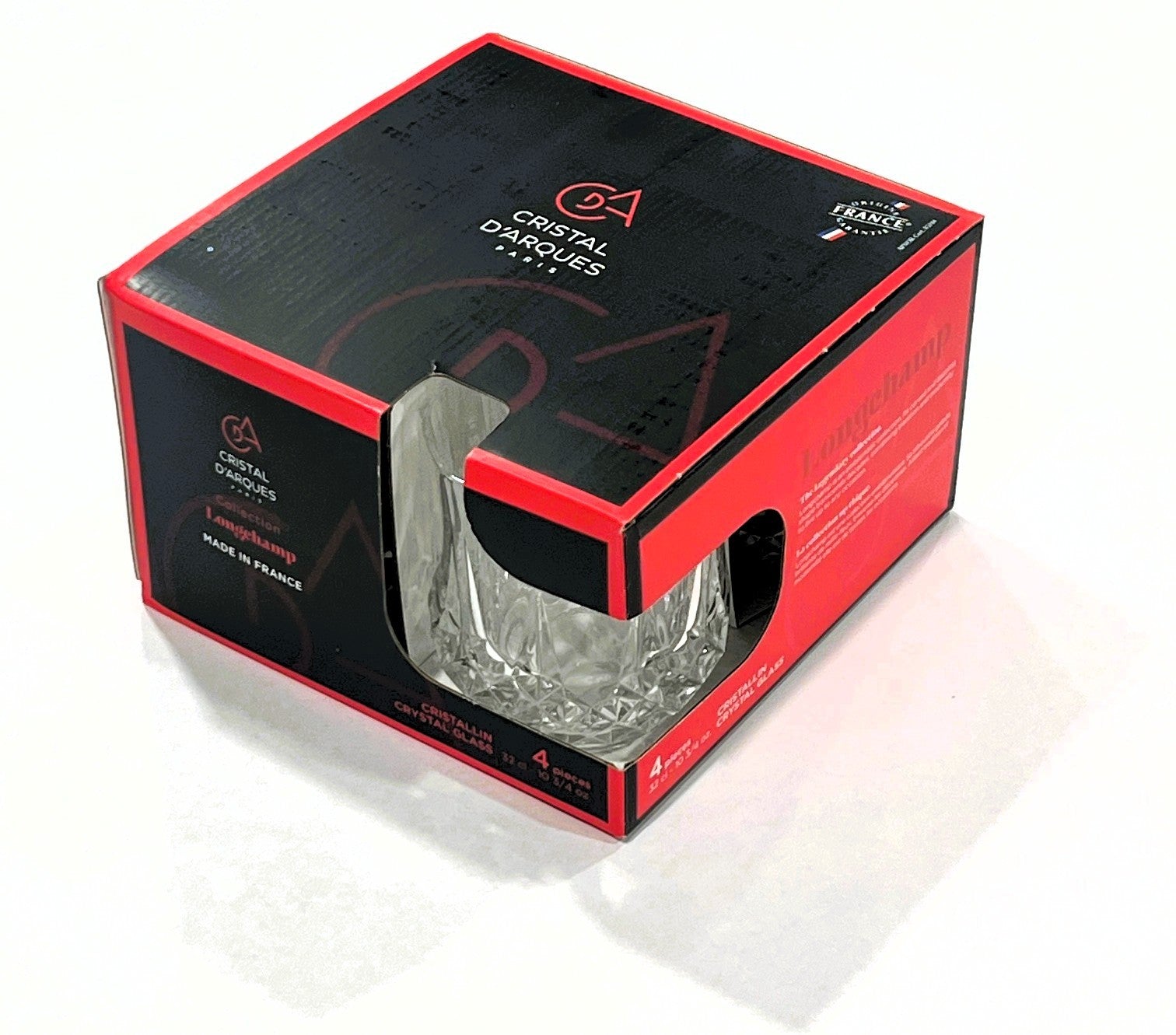 Longchamps by Cristal d'Arques Double Old Fashion crystal glasses Set of 4, 10.75-oz