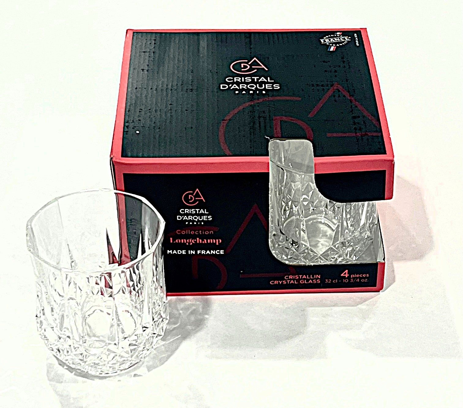 Longchamps by Cristal d'Arques Double Old Fashion crystal glasses Set of 4, 10.75-oz