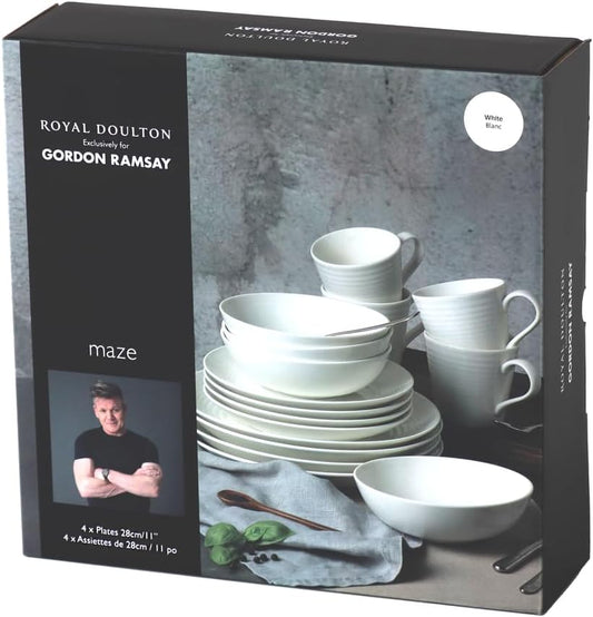 Gordon Ramsay Maze White 4 Dinner Plate by Royal Doulton 11"diameter
