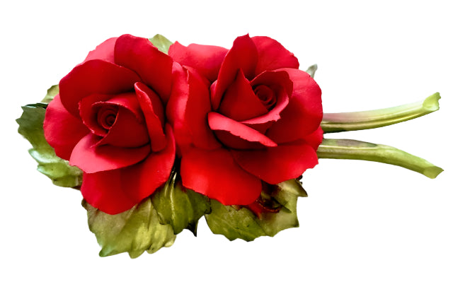 Roses on Stem 2 Porcelain red roses Hand Made and hand painted in Capodimonte ITALY