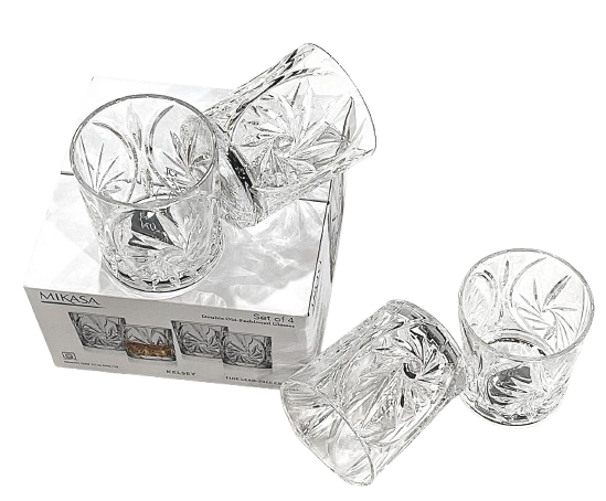 Mikasa Kelsey Crystal Glasses Double Old Fashion Set of 4