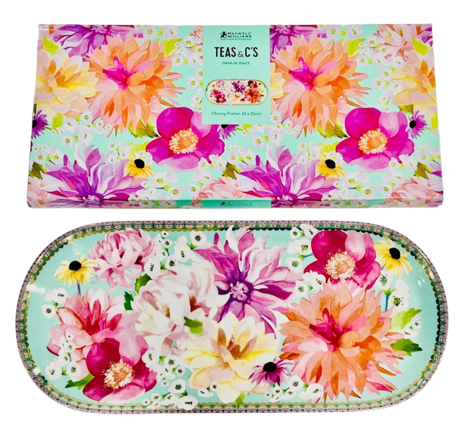 Platter 13.5"long X 6" Dahlia Sky By Maxwell & Williams