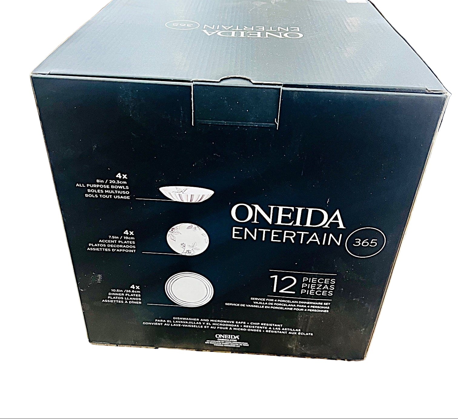 Oneida Entertain 365 packaging on a kitchen counter