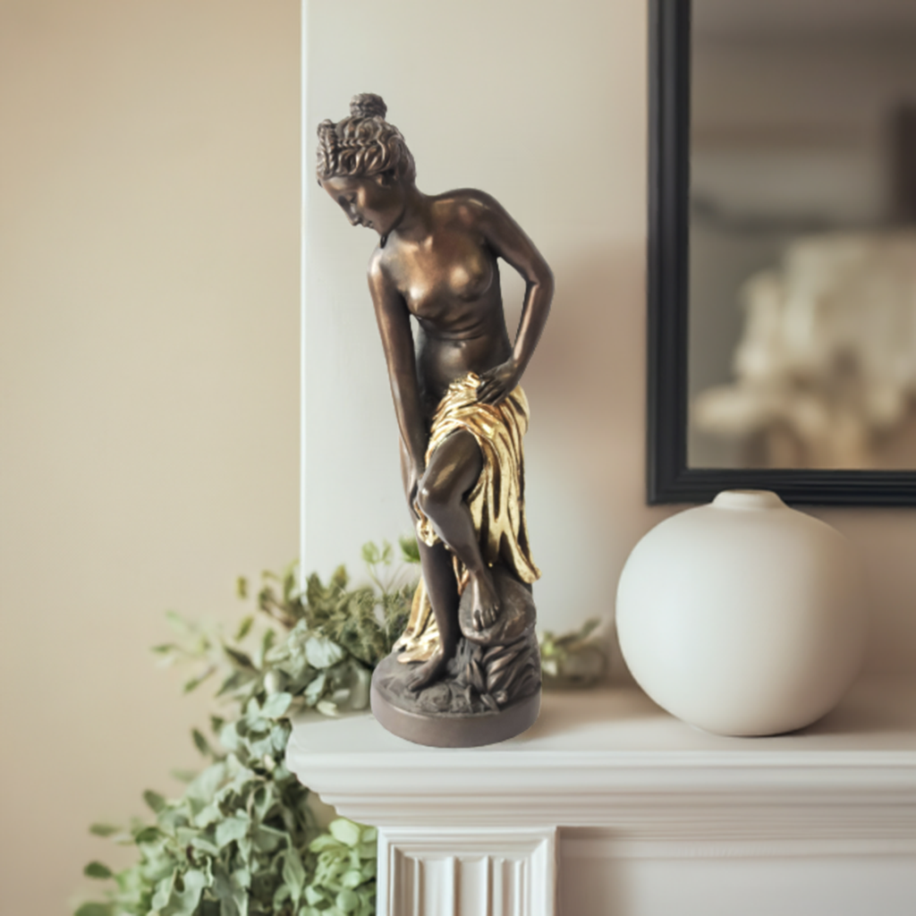 Fair Lady Statue 11″ X 3.3" Ceramic Bronze Color and Gold