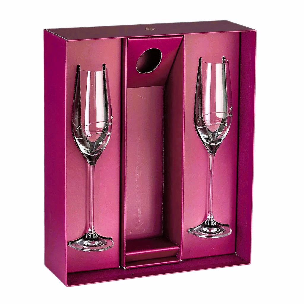 Sparkle Crystal Flutes Pair with 3 Swarovski Diamonds