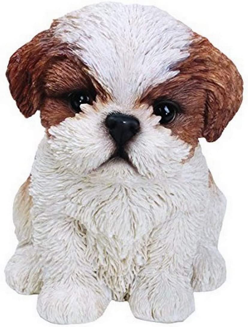 Shih Tzu Puppy Brown/White sitting 7" Figurine ceramic statue