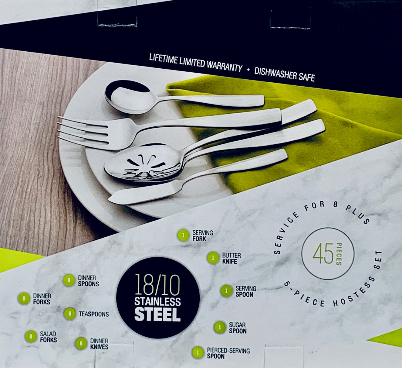 Towle Dario 45 Piece set 18/10 Stainless Steel, Service for 8 plus 5 piece hostess set - Royal Gift