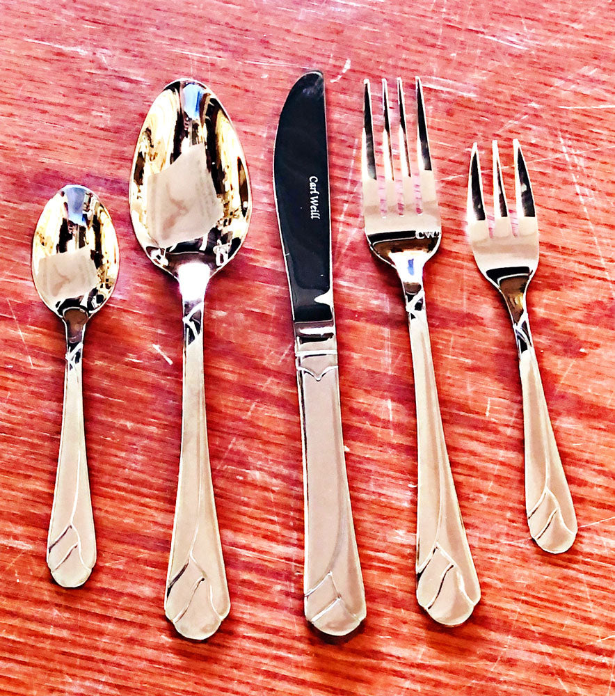 Flatware Cutlery 78 piece set from Carl Weill Tulip Capri 18/10 Stainless Steel Service for 12 People + 12 Serving Pieces - Royal Gift