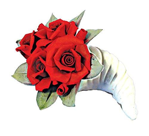 Capodimonte Roses Cornucopia (Red) Porcelain Flower Hand Made in Italy