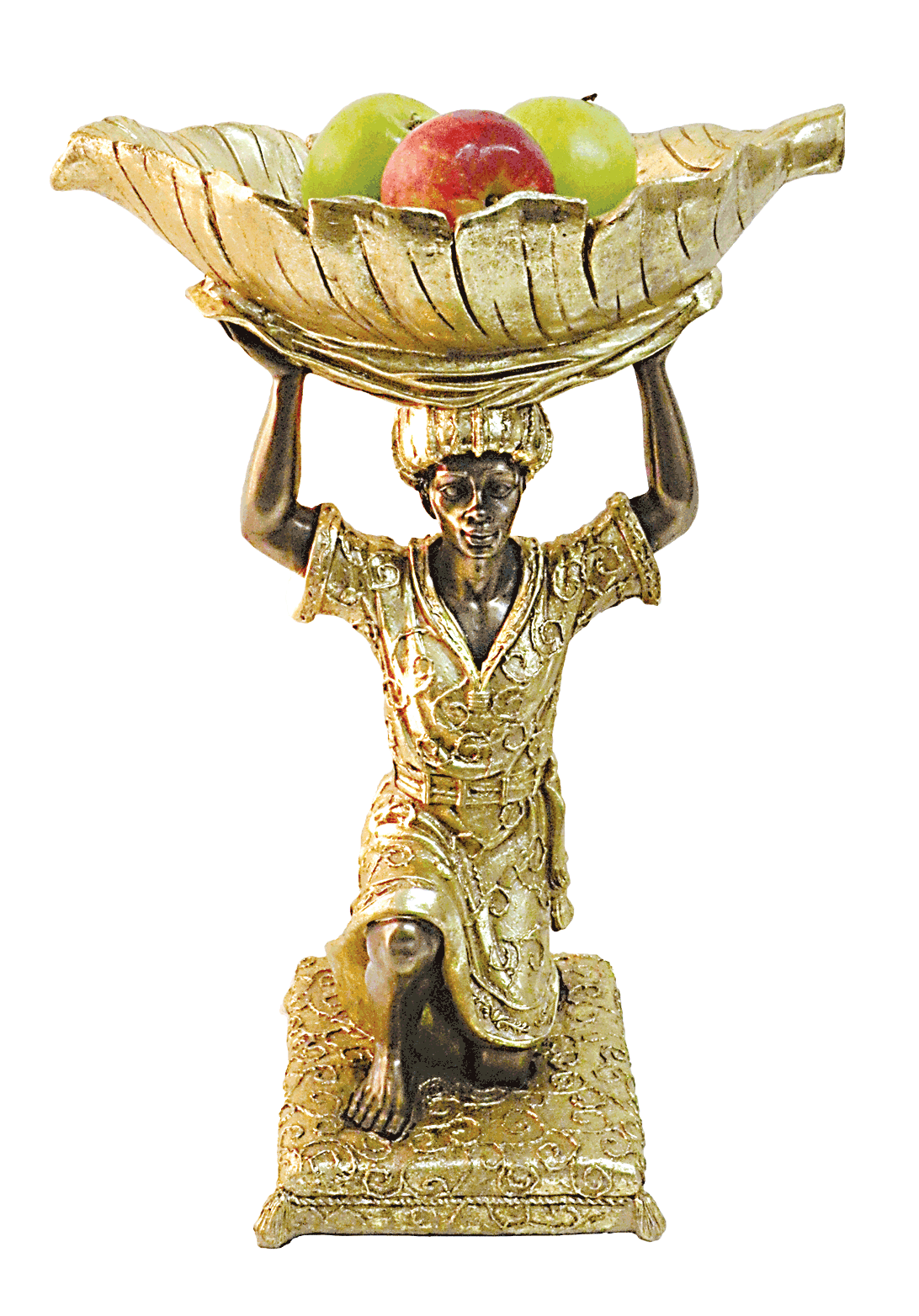 Servant Holding Fruit Bowl Statuette - 17" x 12" x 8"