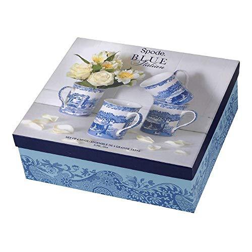Spode Blue Italian Set of 4 Mugs, Porcelain, Blue and White, 8.5 x 12 x 10.5 cm