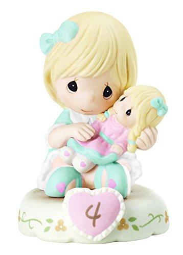 Precious Moments Growing in grace Age 4 Girl Bisque Porcelain Figurine Birthday Gift, Blonde