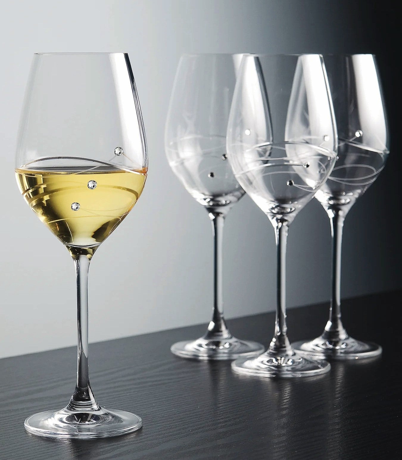 Sparkle 4 Wine Stems with 3 Swarovski Diamonds each Barski Collection