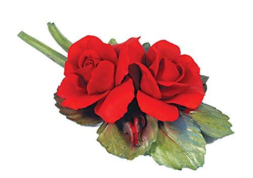 Roses on Stem 2 Porcelain red roses Hand Made and hand painted in Capodimonte ITALY