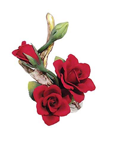 Capodimonte Roses and a Bud on a Stem (Red) Porcelain Flower Hand Made in Italy