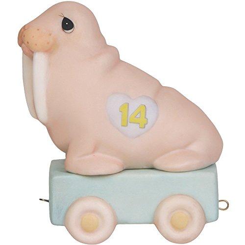 Precious Moments, Birthday Train collection, “It's Your Birthday Live It Up Large”, Birthday Train Age 14, Bisque Porcelain Figurine, 142034