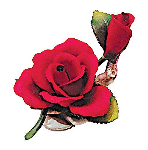 Capodimonte Rose with Bud on Stem (Red) Porcelain Flower Hand Made & hand painted in Italy