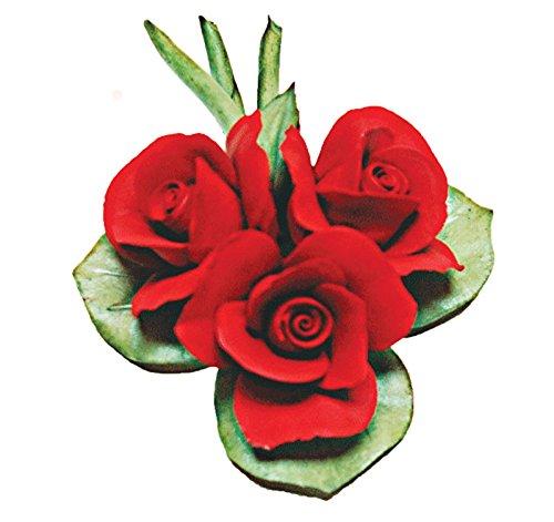 Capodimonte Roses on a Leaf (Red) Porcelain Flower Hand Made in Italy