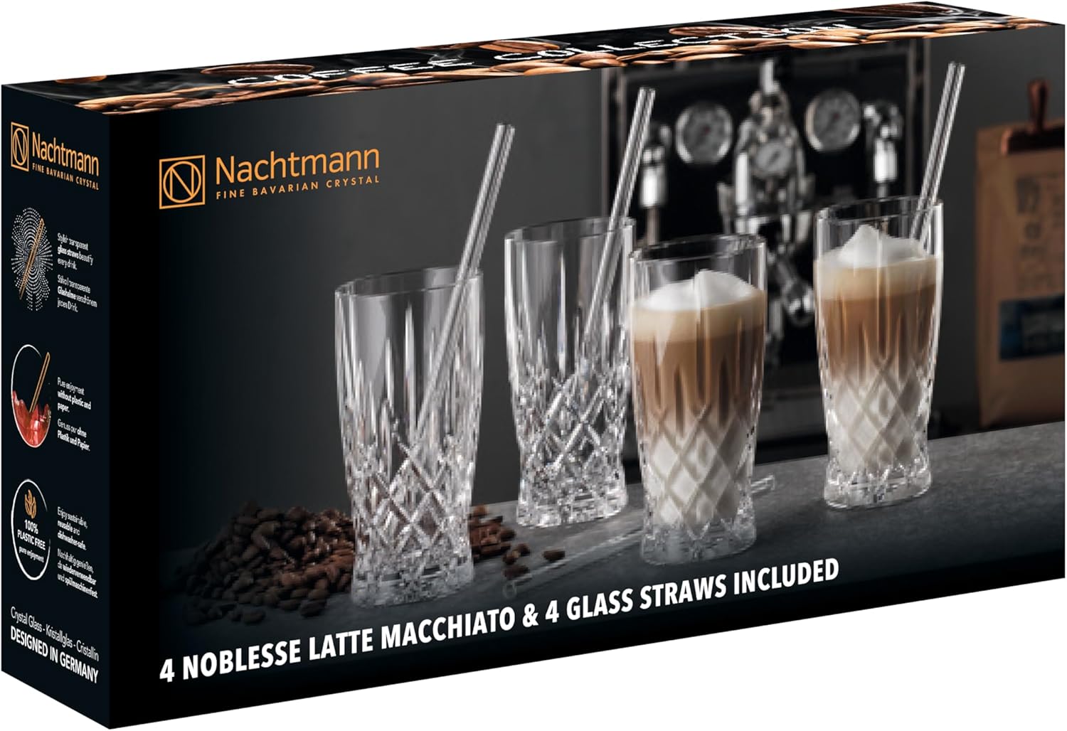 Nachtmann Noblesse 4 Latte Macchiato + 4 glass straws