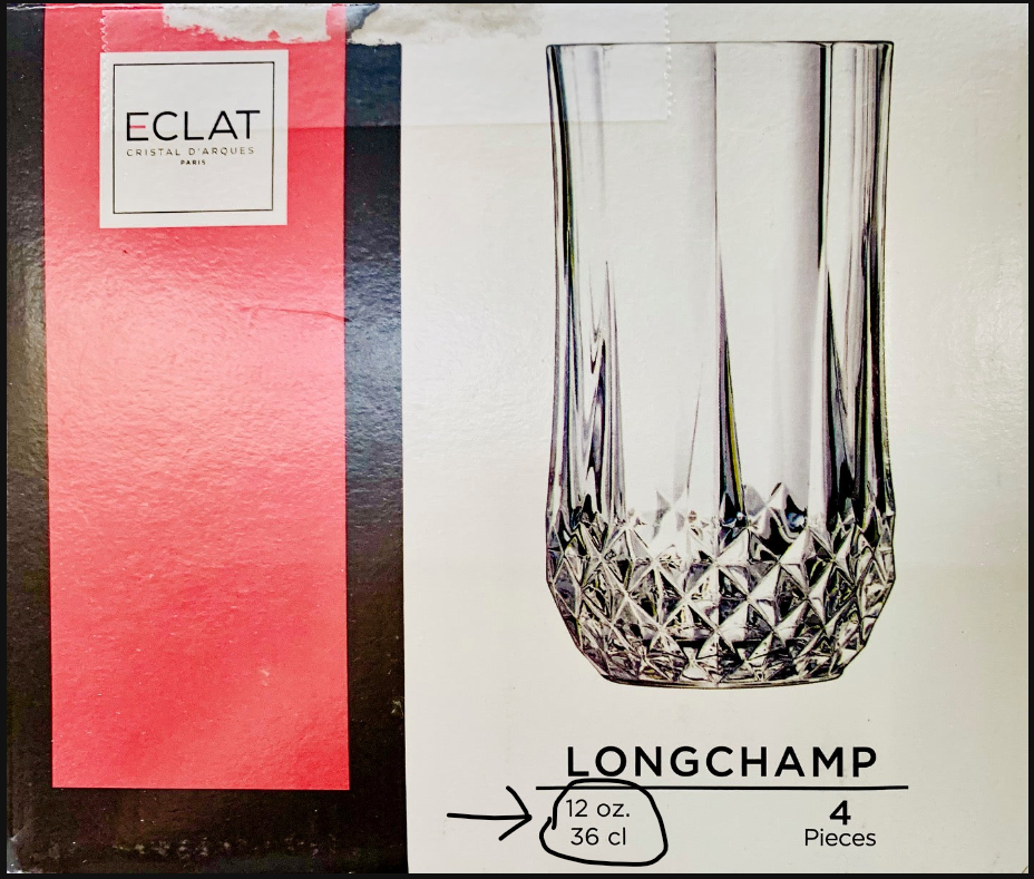 Longchamps by Cristal D'Arques Hi Ball Set of 4 Tumblers,  12-oz = 36-cl  made in France