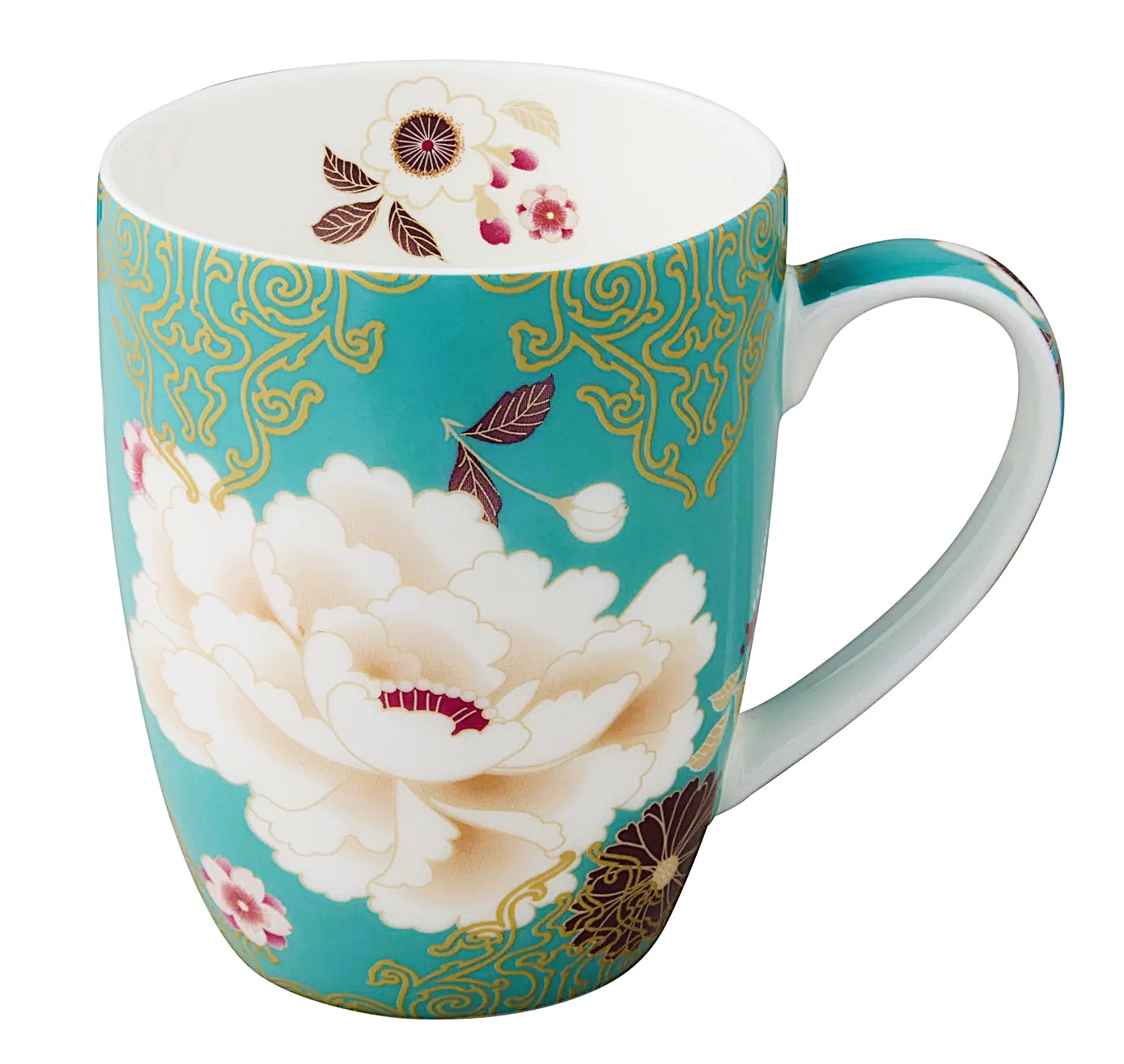 Decorative mug with floral pattern on a white background
