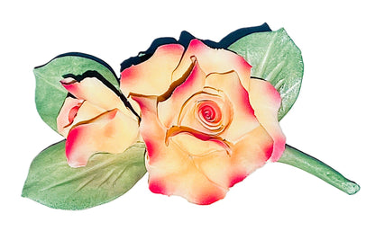 Capodimonte Rose and Bud Porcelain 7" Flower (Yellow & Purple) Hand painted and hand Made in Italy