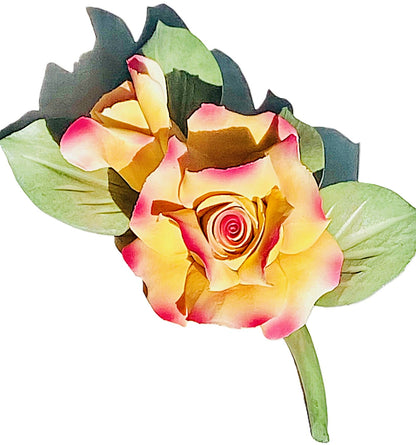 Capodimonte Rose and Bud Porcelain 7" Flower (Yellow & Purple) Hand painted and hand Made in Italy