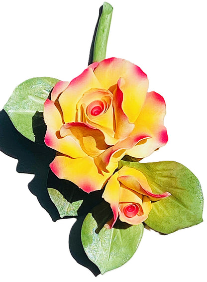 Capodimonte Rose and Bud Porcelain 7" Flower (Yellow & Purple) Hand painted and hand Made in Italy