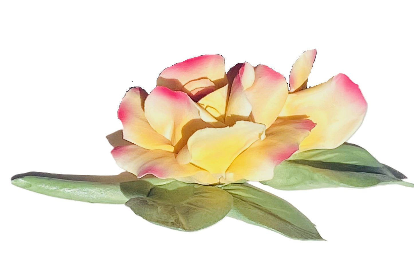 Capodimonte Rose and Bud Porcelain 7" Flower (Yellow & Purple) Hand painted and hand Made in Italy
