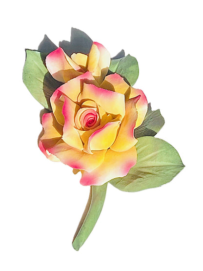 Capodimonte Rose and Bud Porcelain 7" Flower (Yellow & Purple) Hand painted and hand Made in Italy