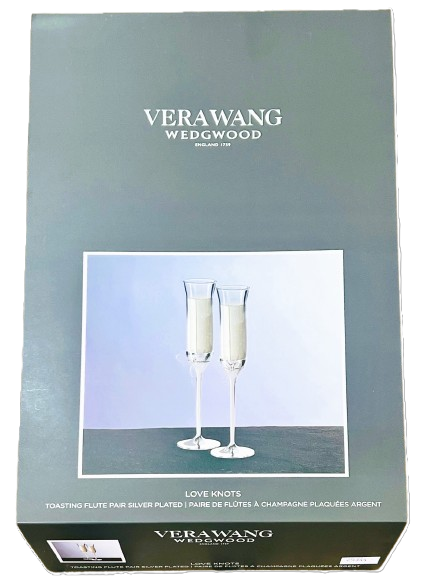 Vera Wang Love Knots Toasting Flute Pair Silver Plated by Wedgwood