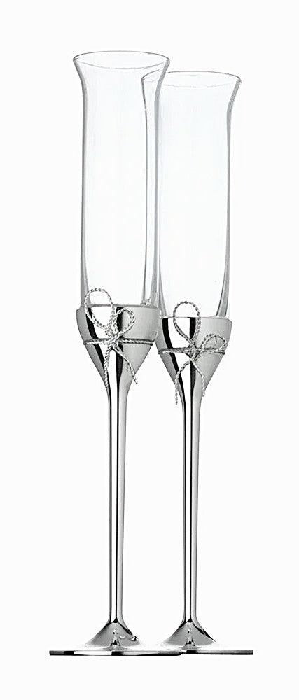 Vera Wang Love Knots Toasting Flute Pair Silver Plated by Wedgwood