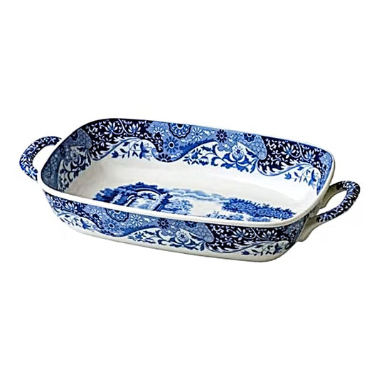 Spode Blue Italian Baking Dish with Handles Oven to Table Lasagna Dish 11.5" x 8" Blue/White
