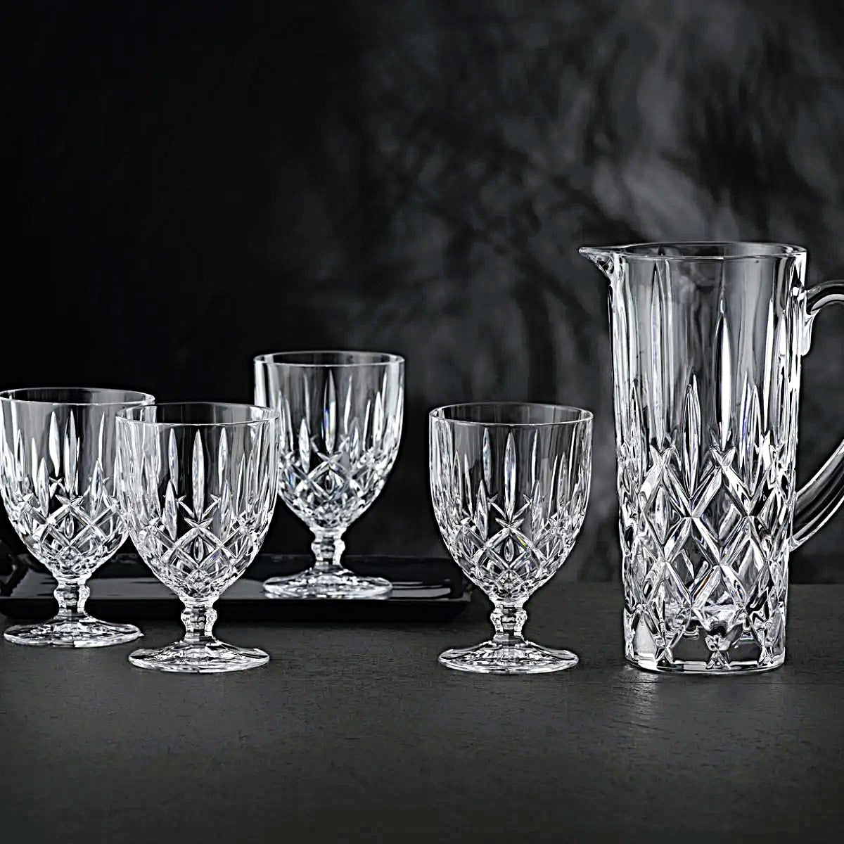 Nachtmann Noblesse 5 piece Set Includes 1-Pitcher and 4-All Purpose Glasses Made in Germany of Clear Crystal Glass