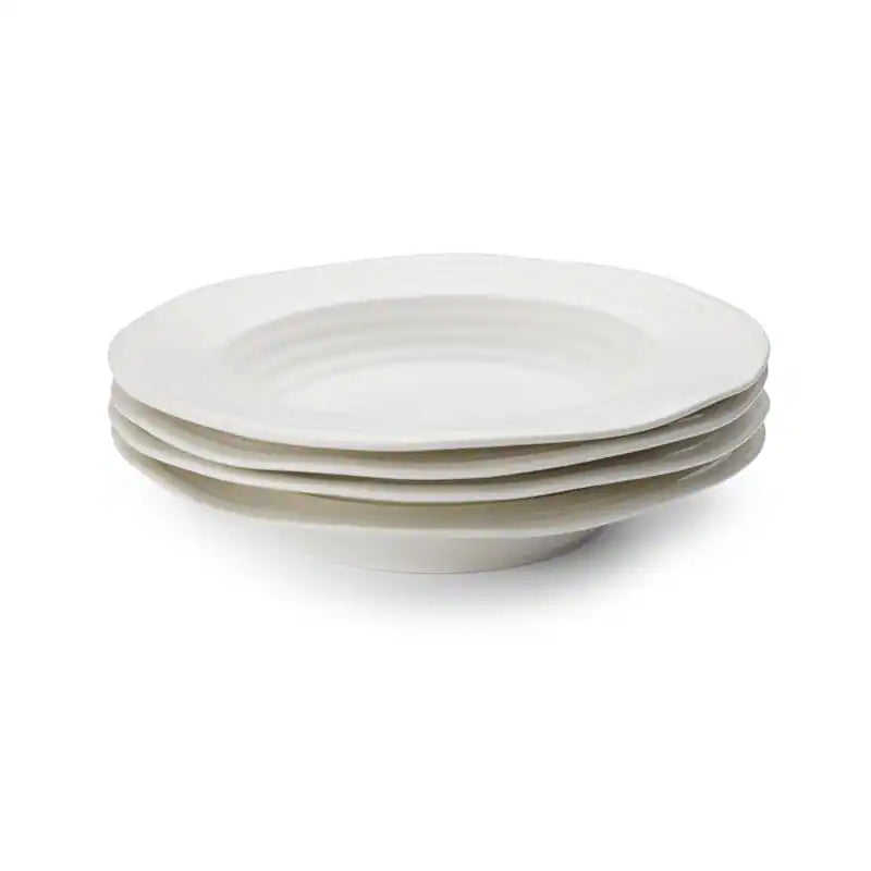 Portmeirion Sophie Conran White Rimmed 4 Soup Bowls for Soup, Salad, and Pasta 9.75 Inch