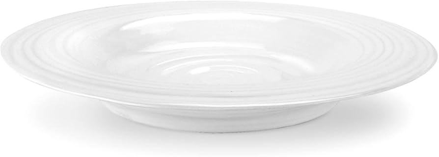 Portmeirion Sophie Conran White Rimmed 4 Soup Bowls for Soup, Salad, and Pasta 9.75 Inch
