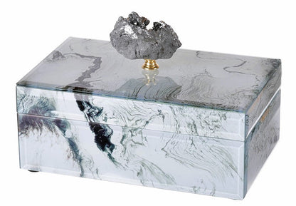 Jewelry Case/Box Marbled White 8.25" X 5" X 5" Glass with Gem Cluster