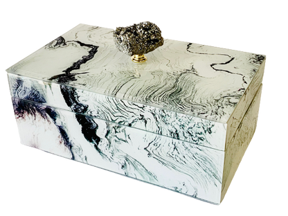 Jewelry Case/Box Marbled White 8.25" X 5" X 5" Glass with Gem Cluster