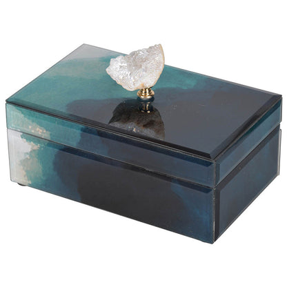 Jewelry Case/Box Marbled Green 8.25" X 5" X 5" Glass with Gem Cluster.