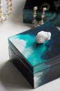 Jewelry Case/Box Marbled Green 8.25" X 5" X 5" Glass with Gem Cluster.