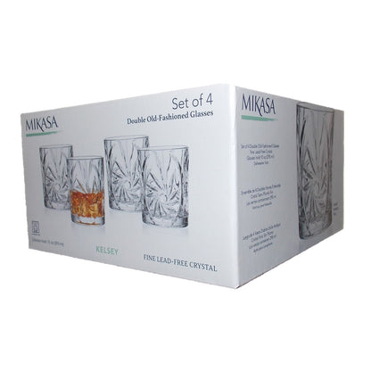 Mikasa Kelsey Crystal Glasses Double Old Fashion Set of 4