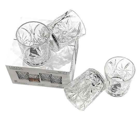 Mikasa Kelsey Crystal Glasses Double Old Fashion Set of 4