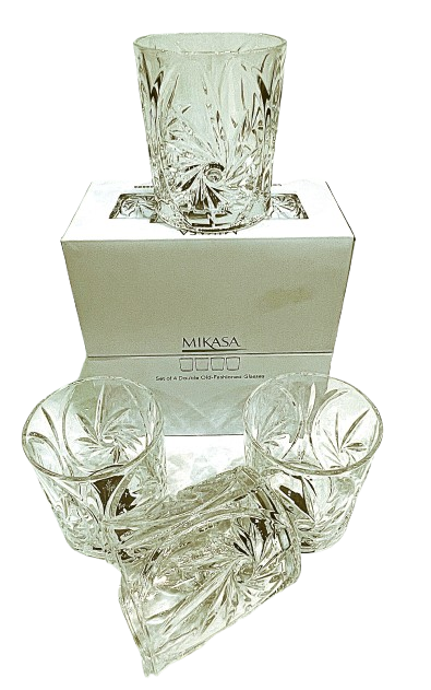 Mikasa Kelsey Crystal Glasses Double Old Fashion Set of 4