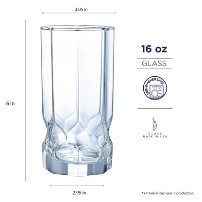 Luminarc Drinking Glass 16 Piece Set Every day Tumblers, Topaz Collection