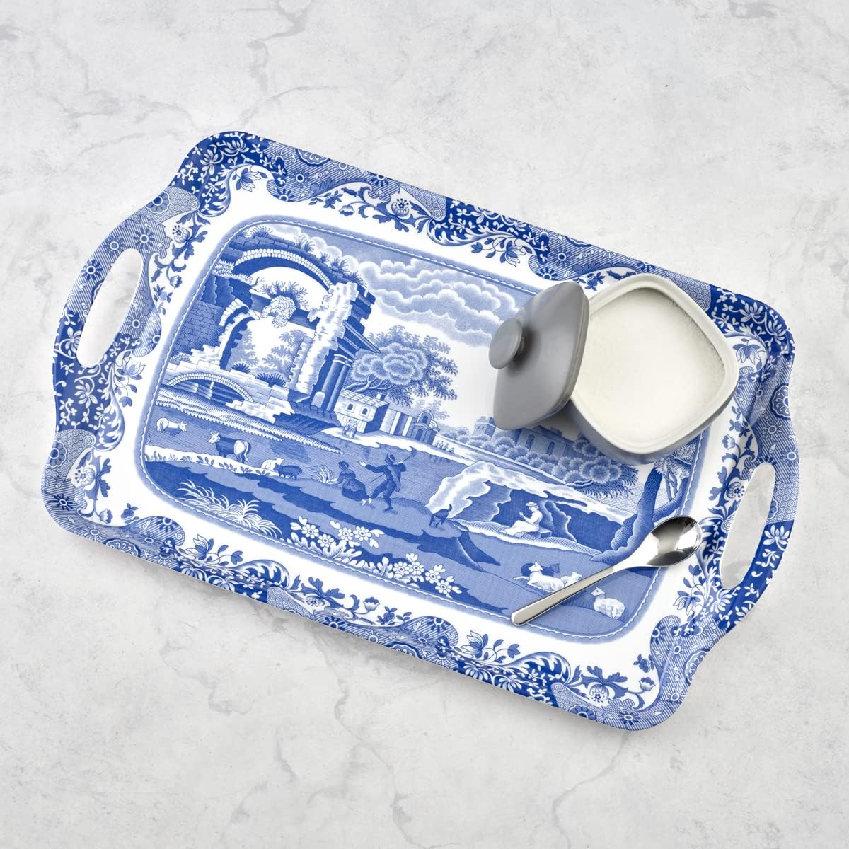Pimpernel Spode Blue Italian Tray Large Handled Made of Melamine for Indoor and Outdoor use, Measures 18.9" x 11.6" Dishwasher Safe