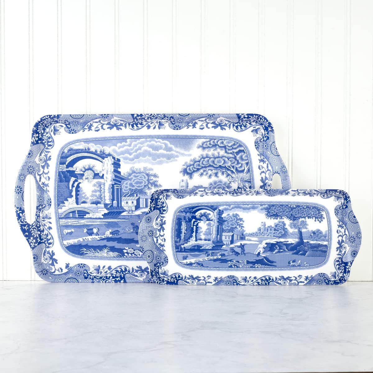 Pimpernel Spode Blue Italian Tray Large Handled Made of Melamine for Indoor and Outdoor use, Measures 18.9" x 11.6" Dishwasher Safe